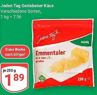 Jeden Tag Geriebener Käse - Emmentaler, 250 g