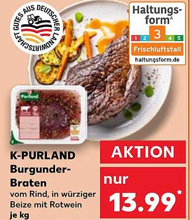 K-PURLAND Burgunder-Braten vom Rind in würziger Beize mit Rotwein je kg