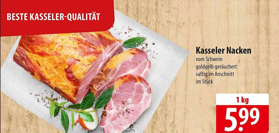 Kasseler Nacken vom Schwein - goldgelb geräuchert, saftig im Anschnitt