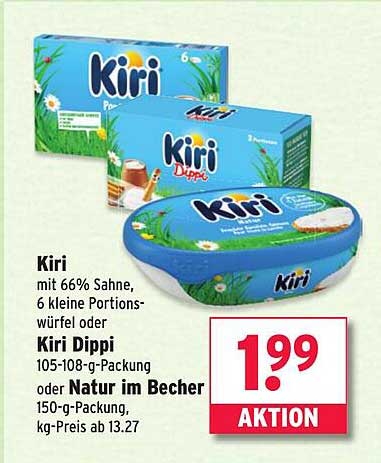 Kiri mit 66% Sahne, 6 kleine Portionswürfel oder Kiri Dippi 105-108-g-Packung oder Natur im Becher 150-g-Packung