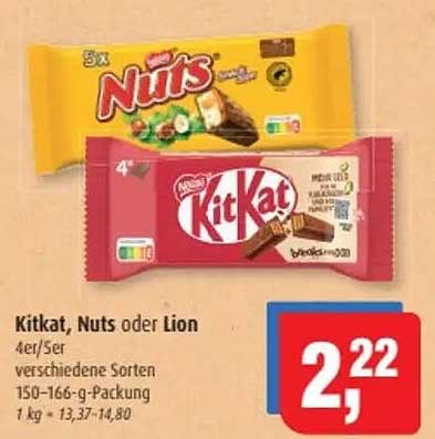 Kitkat, Nuts oder Lion - 4er/5er verschiedene Sorten