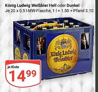 König Ludwig Weißbier Hell oder Dunkel - 20 x 0,5 l im Kasten