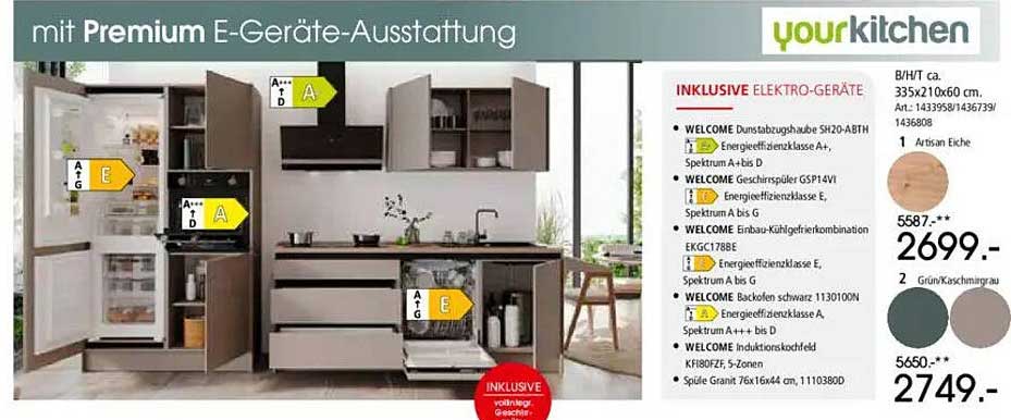 Küchenmöbel-Set mit Premium E-Geräte-Ausstattung