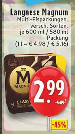 Langnese Magnum Multi-Eispackungen, verschiedene Sorten, je 600 ml / 580 ml Packung