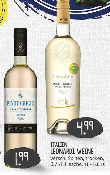 LEONARDI WEINE Pinot Grigio 0,75 L Flasche für nur 4,99 €