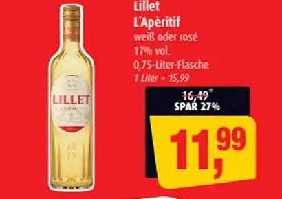 Lillet L'Apéritif - Weiß oder Rosé, 0,75-Liter-Flasche