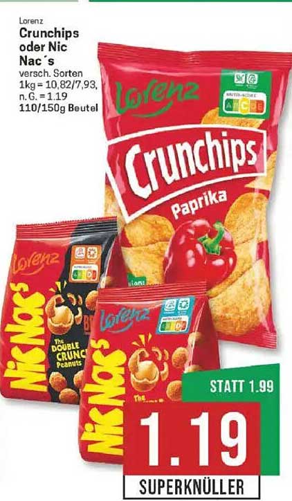 Lorenz Crunchips oder Nic Nac´s - verschiedene Sorten