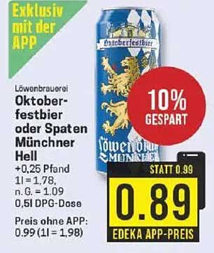 Löwenbräu Oktoberfestbier oder Spaten Münchner Hell - 0,5L Dose