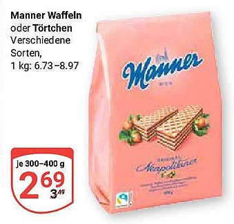 Manner Waffeln oder Törtchen - Verschiedene Sorten, 300-400 g
