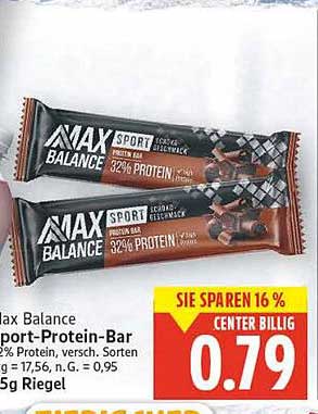 Max Balance Sport-Protein-Bar 32% Protein, verschiedene Sorten