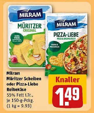 Milram Müritzer Scheiben oder Pizza-Liebe Reibekäse