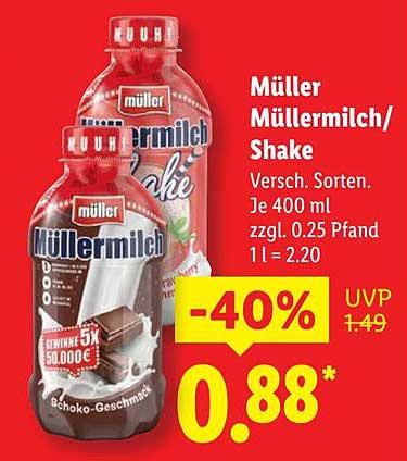 Müller Müllermilch/Shake - Verschiedene Sorten, Je 400 ml