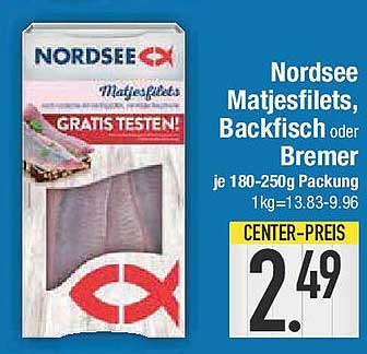Nordsee Matjesfilets, Backfisch oder Bremer je 180-250g Packung