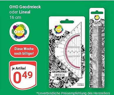 OHO Geodreieck oder Lineal 16 cm