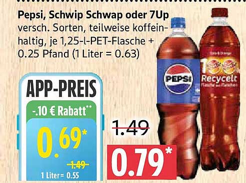 Pepsi, Schwip Schwap oder 7Up 1,25-L-PET-Flasche