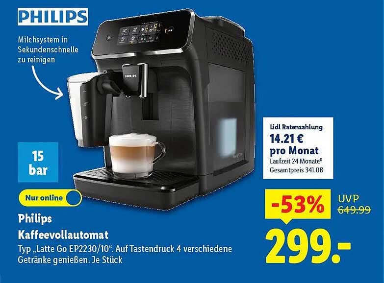 Philips Kaffeevollautomat Typ „Latte Go EP2230/10“
