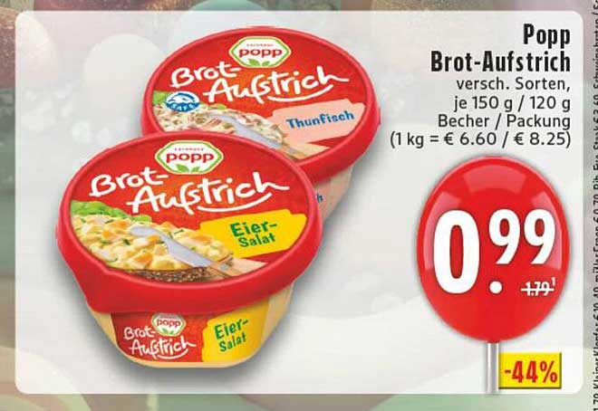 Popp Brot-Aufstrich verschiedene Sorten, je 150 g Becher / Packung