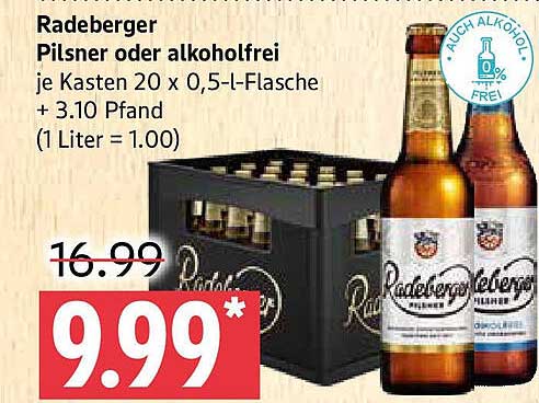 Radeberger Pilsner oder alkoholfrei – Kasten 20 x 0,5-L-Flasche