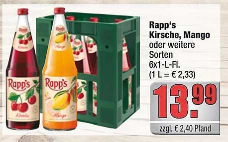 Rapp's Kirsche, Mango oder weitere Sorten 6x1-L-Fl.