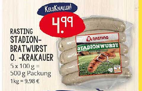 Rasting Stadion-Bratwurst o. Krakauer 500 g Packung