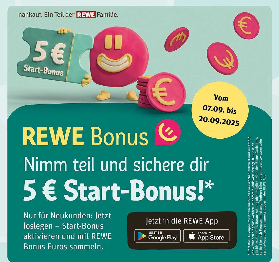 REWE Bonus: Sichere dir 5 € Start-Bonus