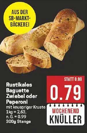 Rustikales Baguette Zwiebel oder Peperoni mit knuspriger Kruste