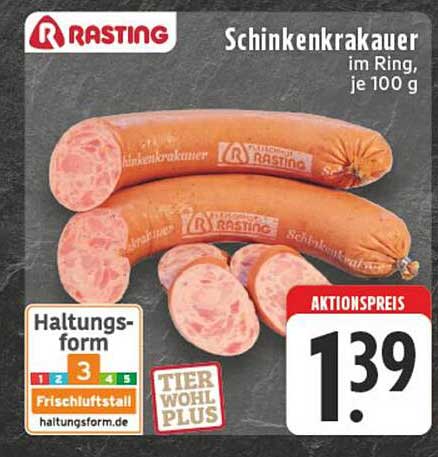 Schinkenkrakauer im Ring, je 100 g