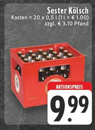 Sester Kölsch Kasten (20 x 0,5 l) zum Aktionspreis von 9,99 €