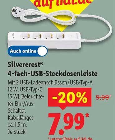Silvercrest® 4-fach-USB-Steckdosenleiste
