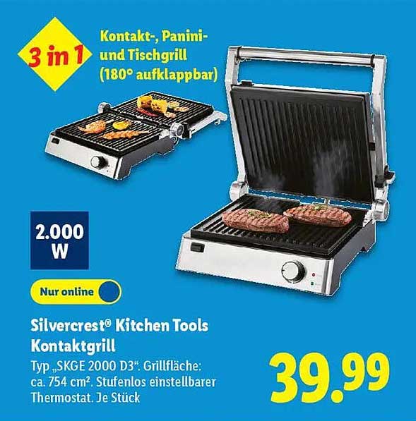 Silvercrest® Kitchen Tools Kontaktgrill 3 in 1