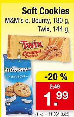 Soft Cookies - M&M's oder Bounty, 180 g, Twix, 144 g