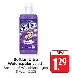 Softlan Ultra Weichspüler versch. Sorten, 45 Waschladungen