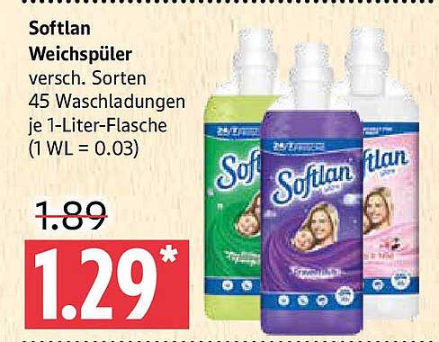 Softlan Weichspüler – 45 Waschladungen je 1-Liter-Flasche