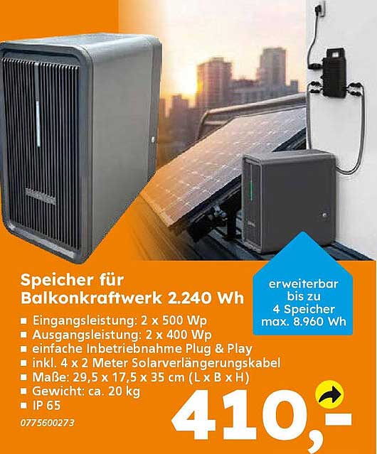 Speicher für Balkonkraftwerk 2.240 Wh