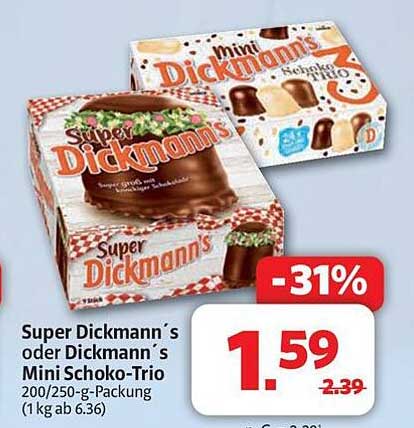 Super Dickmann's oder Dickmann's Mini Schoko-Trio 200/250-g-Packung