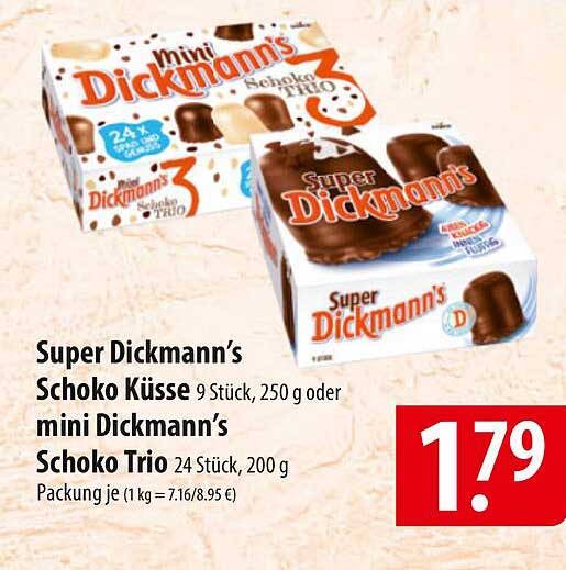 Super Dickmann’s Schoko Küße 9 Stück, 250 g oder mini Dickmann’s Schoko Trio 24 Stück, 200 g