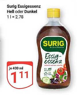 Surig Essigessenz Hell oder Dunkel 400 ml für nur 1,11 €