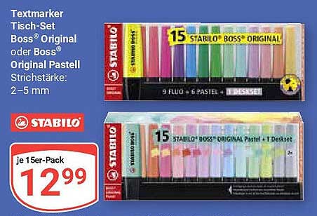 Textmarker Tisch-Set Boss® Original oder Boss® Original Pastell 15er-Pack