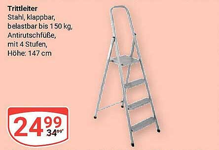 Tritthöhenleiter aus Stahl, klappbar, mit 4 Stufen