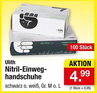 Ulith Nitril-Einweghandschuhe, schwarz o. weiß, Gr. M o. L, 100 Stück
