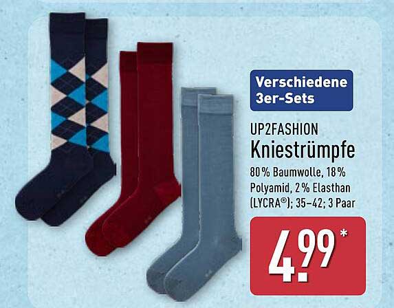 UP2FASHION Kniestrümpfe - Verschiedene 3er-Sets