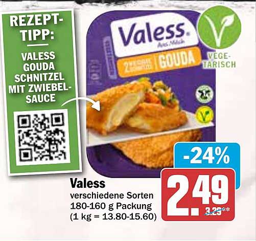 Valess verschiedene Sorten Gouda Schnitzel mit Zwiebelsauce 180-160 g Packung
