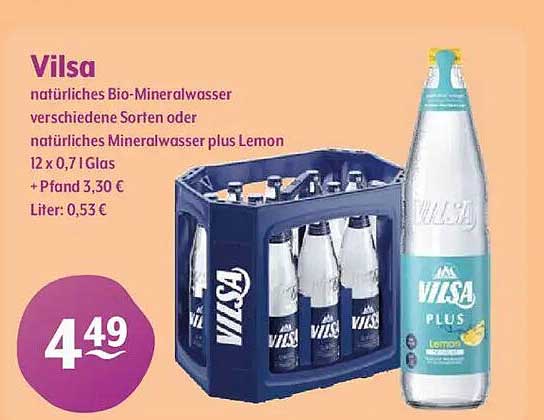 Vilsa naturliches Bio-Mineralwasser verschiedene Sorten oder Mineralwasser plus Lemon 12 x 0,7 l Glas