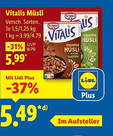 Vitalis Müsli - Verschiedene Sorten, 1,5/1,25 kg