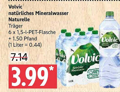 Volvic natürliches Mineralwasser Naturelle 6 x 1,5 l-PET-Flasche + 1,50 € Pfand