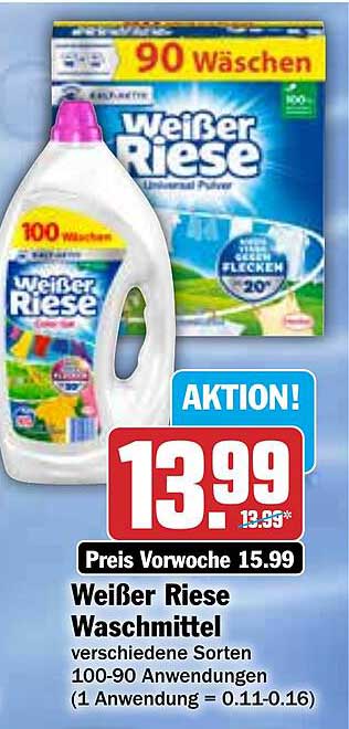 Weißer Riese Waschmittel verschiedene Sorten 100-90 Anwendungen (1 Anwendung = 0.11-0.16)