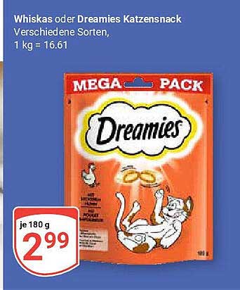 Whiskas oder Dreamies Katzensnack - 180 g