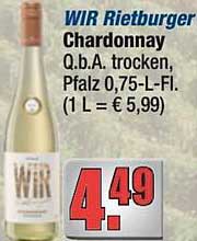 WIR Rietburger Chardonnay Q.b.A. trocken, Pfalz 0,75-L-Fl.