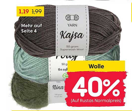 Wolle Kajsa, Poly und Nina - 40% Rabatt auf Rustas Normalpreis