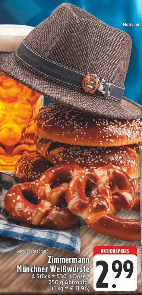 Zimmermann Münchner Weißwürste 4 Stück = 530 g Dose